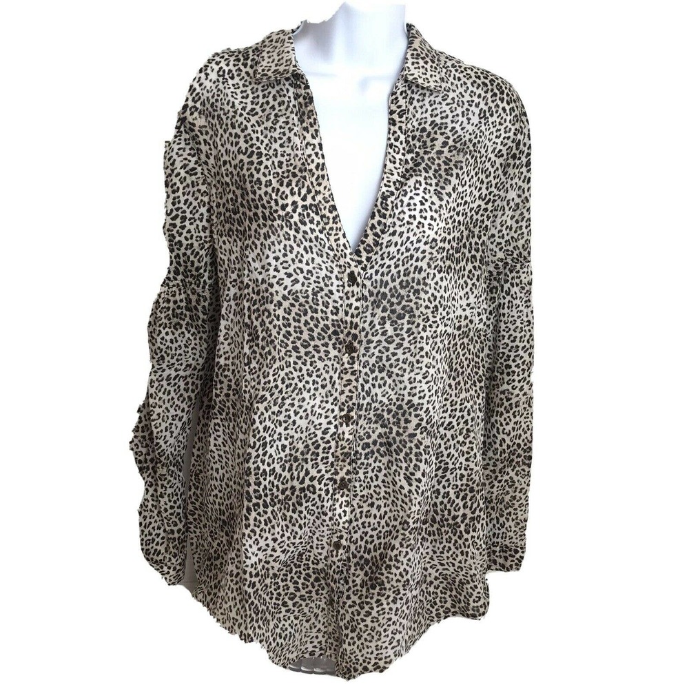 Zara Basic Cheetah Button Front Blouse - image 1